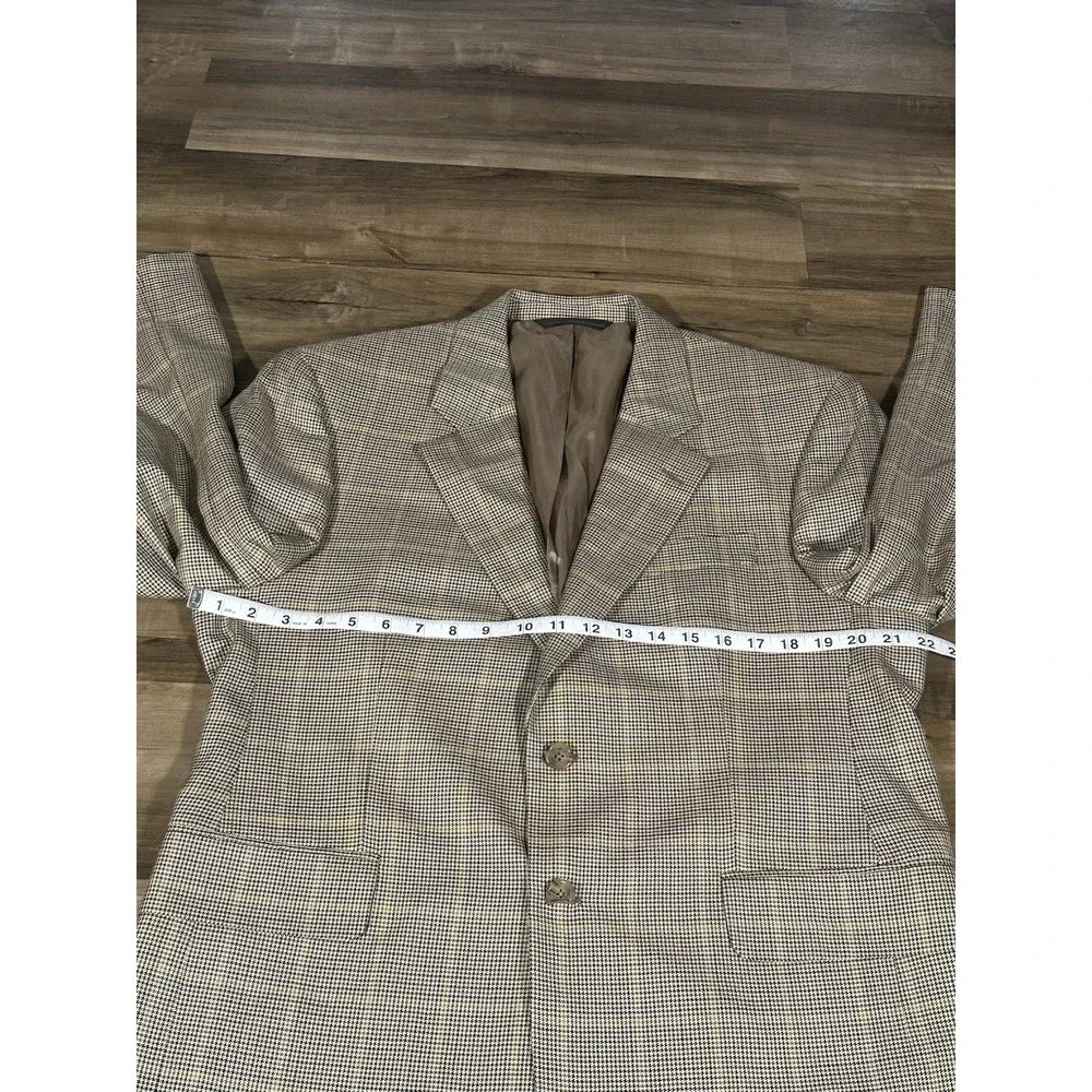 Jack Victor Mens Tan Houndstooth Plaid Blazer 41S Silk Wool E Thomas Fabric EUC